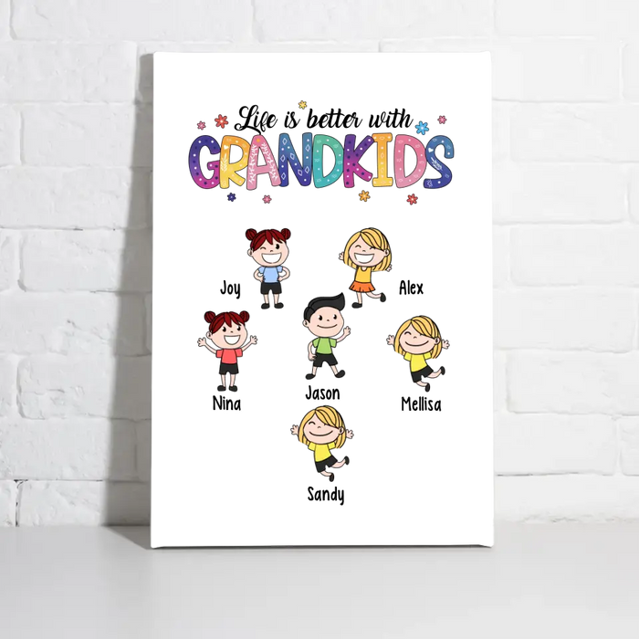 Life Is Better with Grandkids - Personalized Gifts Custom Canvas for Grandma, Nana