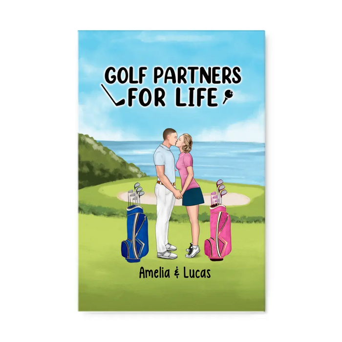 Golf Partners for Life Kissing on a Golf Course - Personalized Gifts Custom Golf Canvas for Couples, Golf Lovers