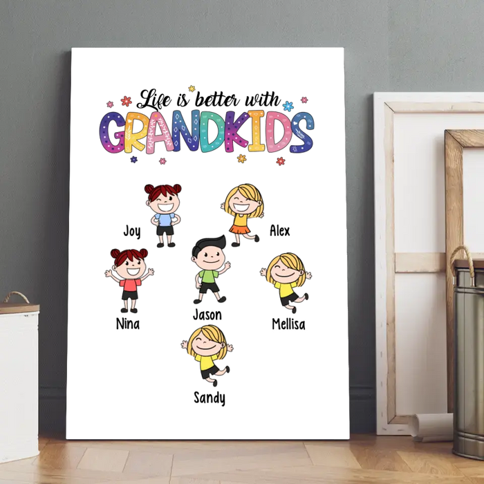 Life Is Better with Grandkids - Personalized Gifts Custom Canvas for Grandma, Nana