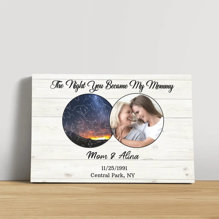 The Night You Became My Mommy - Personalized Photo Upload Gifts Custom Constellation Star Map Canvas for Mom, Gift From Daughter