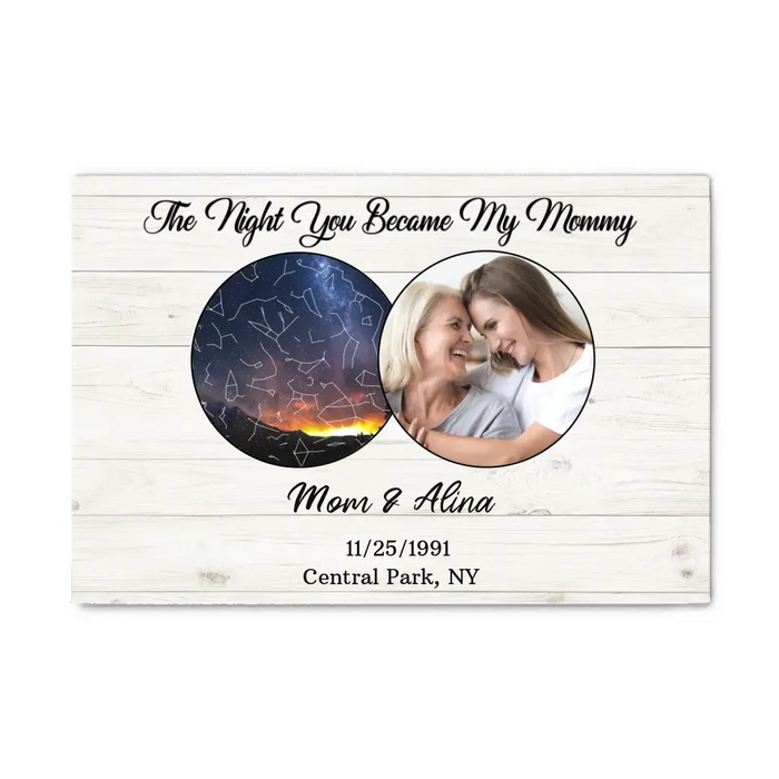 The Night You Became My Mommy - Personalized Photo Upload Gifts Custom Constellation Star Map Canvas for Mom, Gift From Daughter