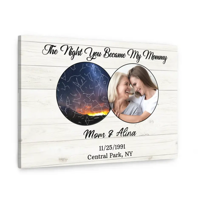 The Night You Became My Mommy - Personalized Photo Upload Gifts Custom Constellation Star Map Canvas for Mom, Gift From Daughter