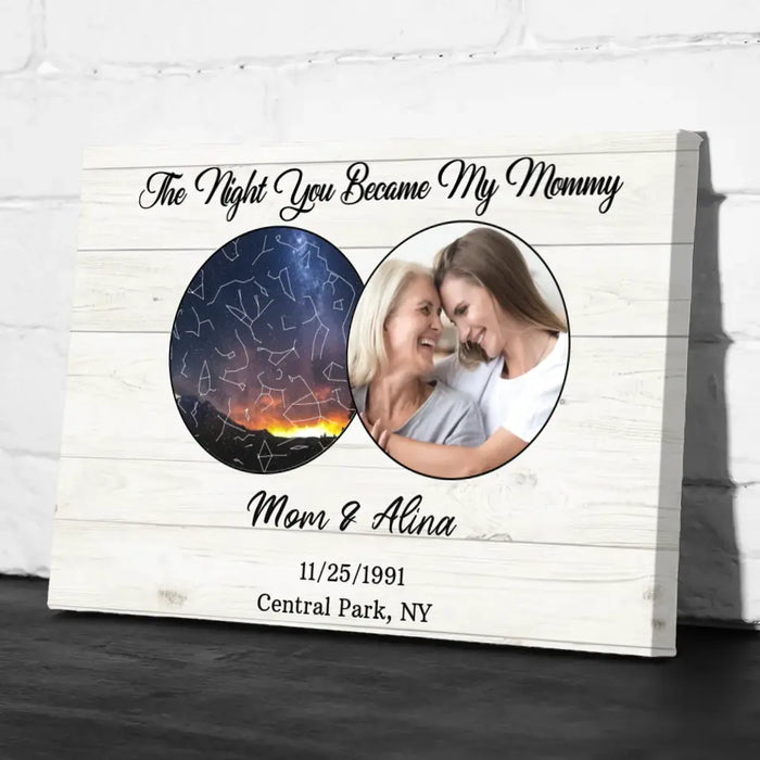 The Night You Became My Mommy - Personalized Photo Upload Gifts Custom Constellation Star Map Canvas for Mom, Gift From Daughter