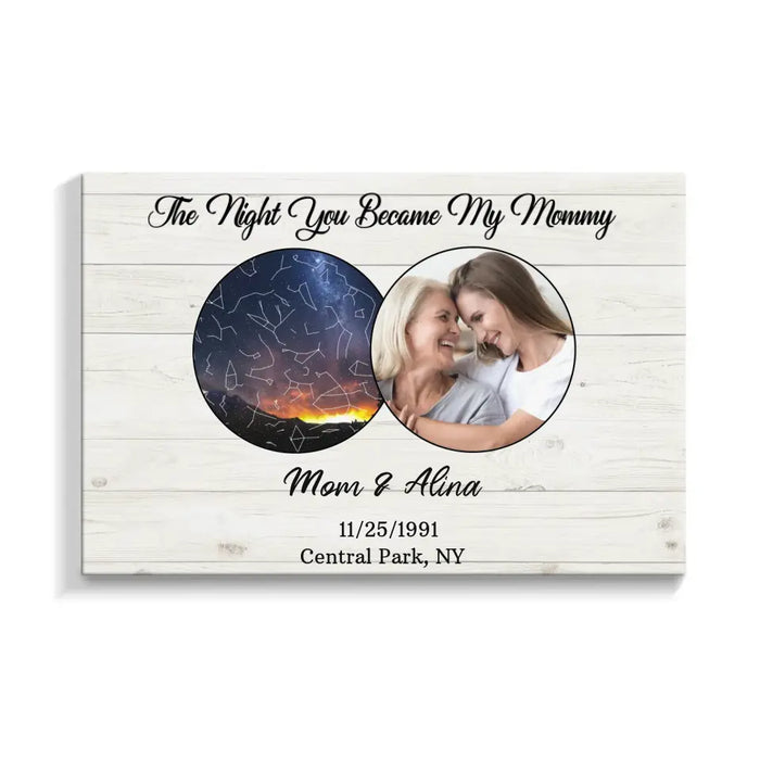 The Night You Became My Mommy - Personalized Photo Upload Gifts Custom Constellation Star Map Canvas for Mom, Gift From Daughter