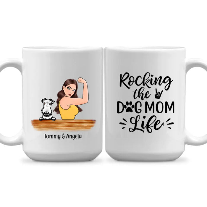 Personalized Mug, Strong Woman Rocking The Dog Mom Life Custom Gift For Dog Mother