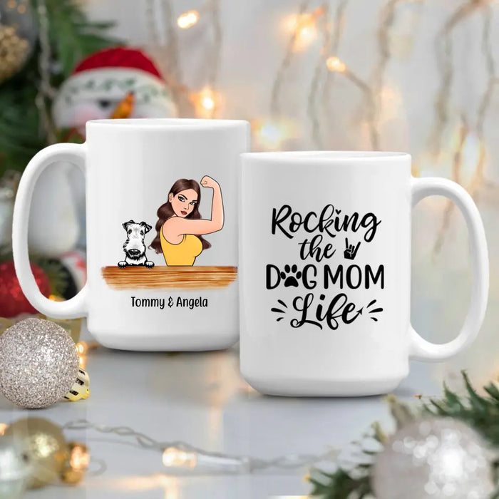 Personalized Mug, Strong Woman Rocking The Dog Mom Life Custom Gift For Dog Mother