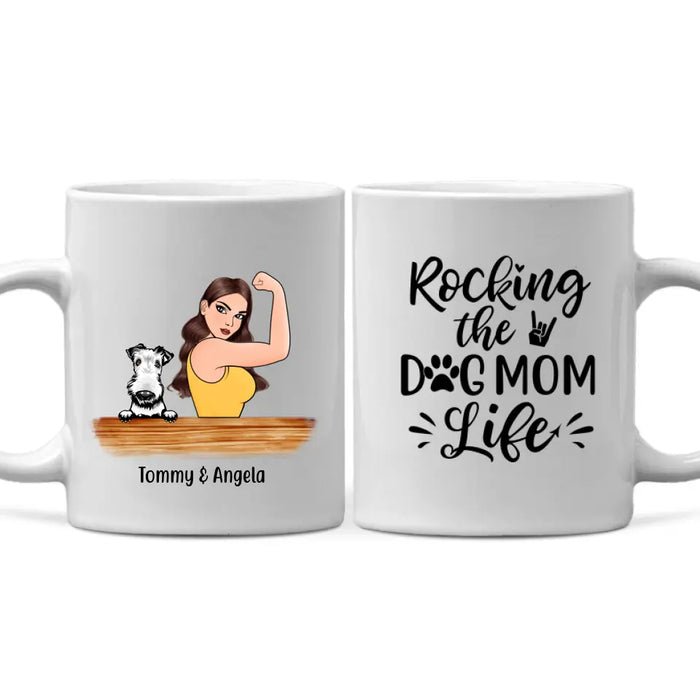 Personalized Mug, Strong Woman Rocking The Dog Mom Life Custom Gift For Dog Mother