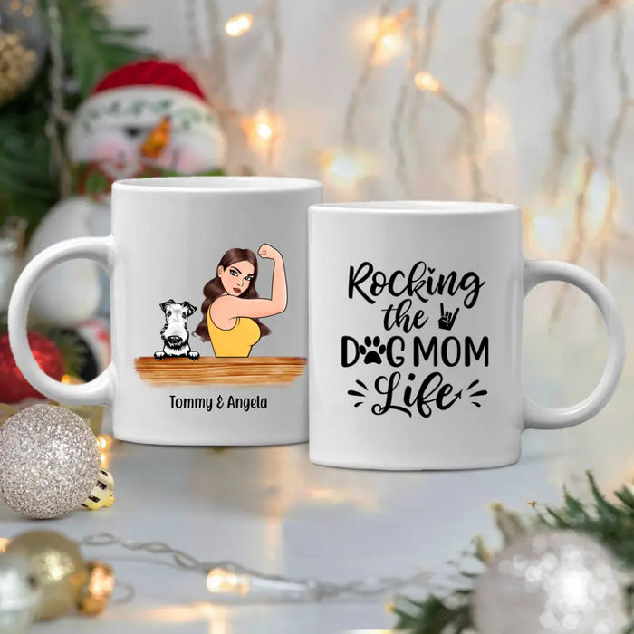 Personalized Mug, Strong Woman Rocking The Dog Mom Life Custom Gift For Dog Mother