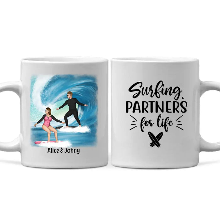 Personalized Mug, Surfing Couple Sideview Custom Gift For Surfers