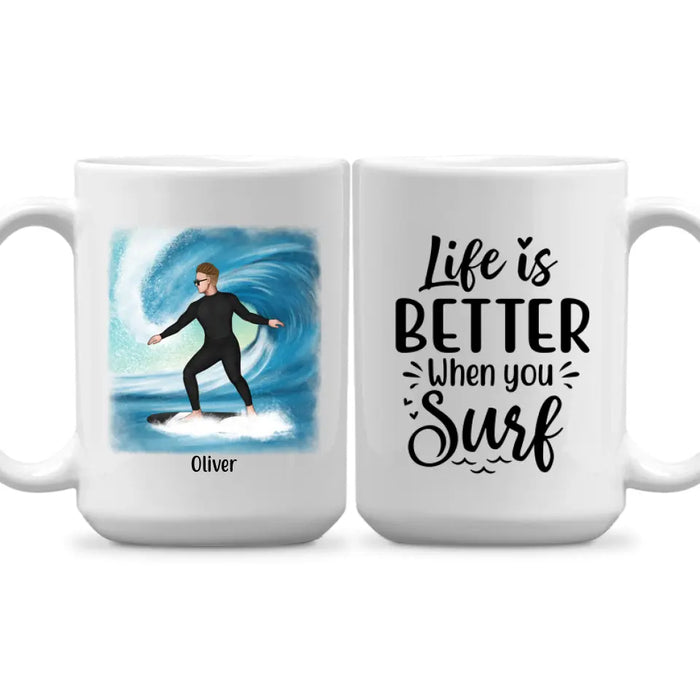 Personalized Mug, Surfing Solo Man And Woman Custom Gift For Surfers