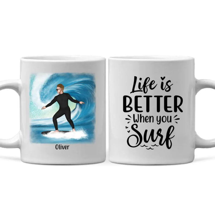 Personalized Mug, Surfing Solo Man And Woman Custom Gift For Surfers