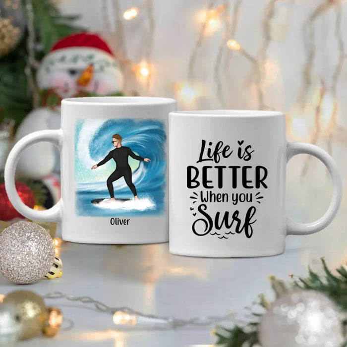 Personalized Mug, Surfing Solo Man And Woman Custom Gift For Surfers