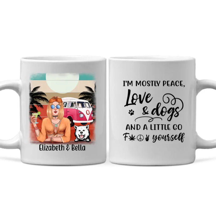 Personalized Mug, Hippie Girl and Dogs Custom Gift For Dog and Hippie Lovers