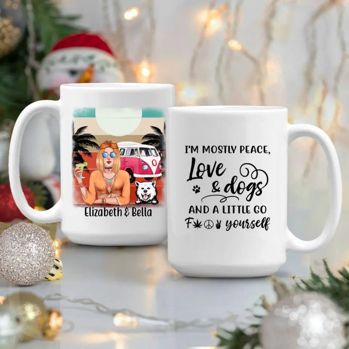 Personalized Mug, Hippie Girl and Dogs Custom Gift For Dog and Hippie Lovers