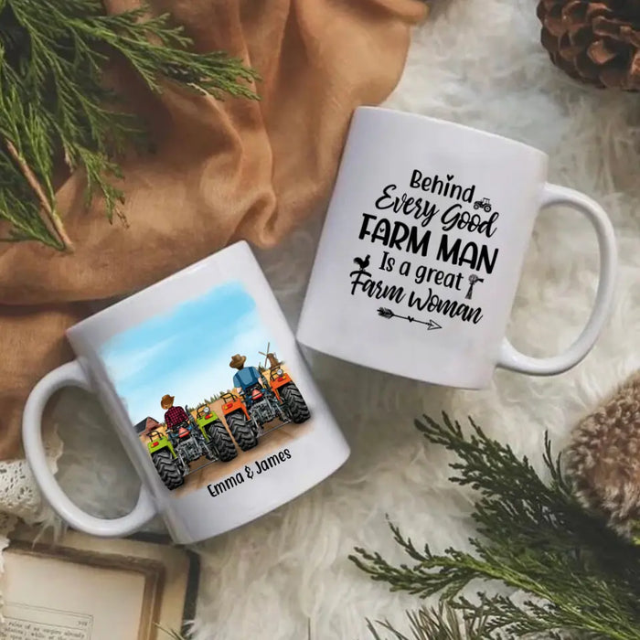 Personalized Mug, Tractor Couple/Friends Racing, Custom Gift For Farmers