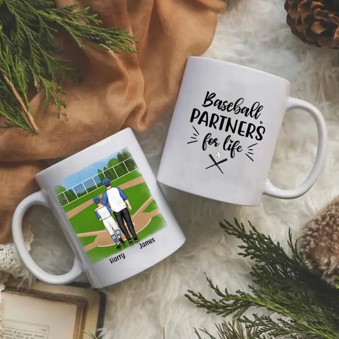 Personalized Mug, Baseball Partners for Life, Custom Gift for Father's Day and Baseball Lover