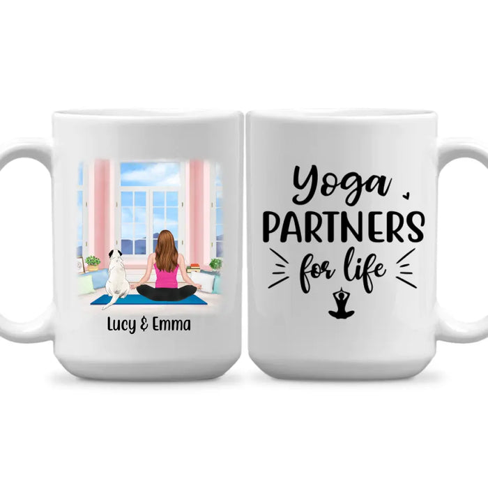 Personalized Mug, Yoga Girl With Pets, Custom Gift For Yoga, Dog And Cat Lovers