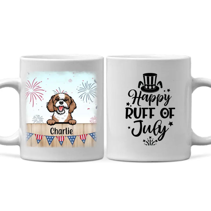 Personalized Mug, Cute Dog And Cat Peeking For 4th Of July, Custom Gift For Dog Lovers, Cat Lovers