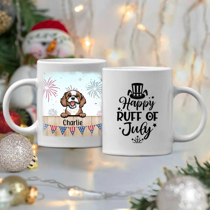 Personalized Mug, Cute Dog And Cat Peeking For 4th Of July, Custom Gift For Dog Lovers, Cat Lovers