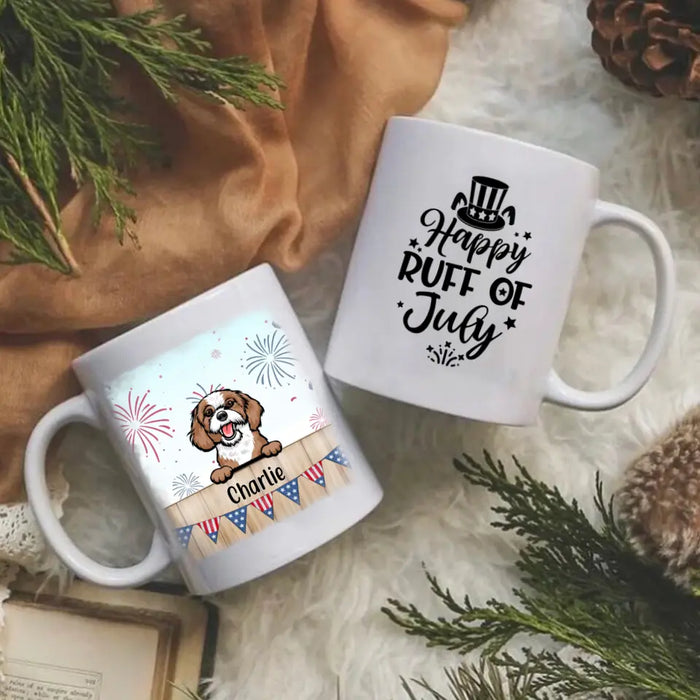 Personalized Mug, Cute Dog And Cat Peeking For 4th Of July, Custom Gift For Dog Lovers, Cat Lovers