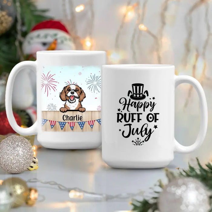 Personalized Mug, Cute Dog And Cat Peeking For 4th Of July, Custom Gift For Dog Lovers, Cat Lovers