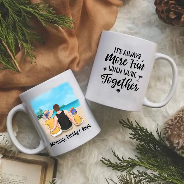 Personalized Mug, Family On The Beach Parent And Kids, Custom Gift For Summer And Family Lovers