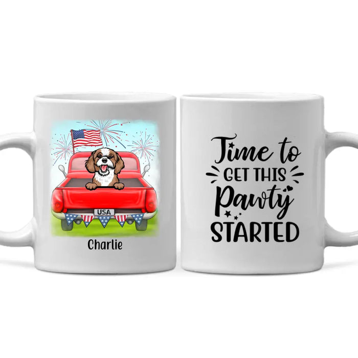 Personalized Mug, Cute Dog And Cat Peeking In Truck For 4th Of July, Custom Gift For Dog Lovers, Cat Lovers