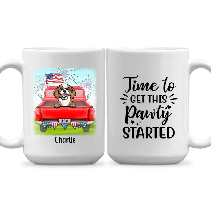 Personalized Mug, Cute Dog And Cat Peeking In Truck For 4th Of July, Custom Gift For Dog Lovers, Cat Lovers