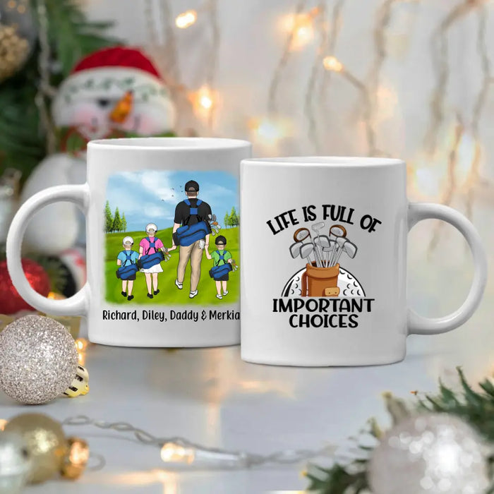 Personalized Mug, Golfing Family Parent And Kids, Custom Gift For Family And Golf Lover