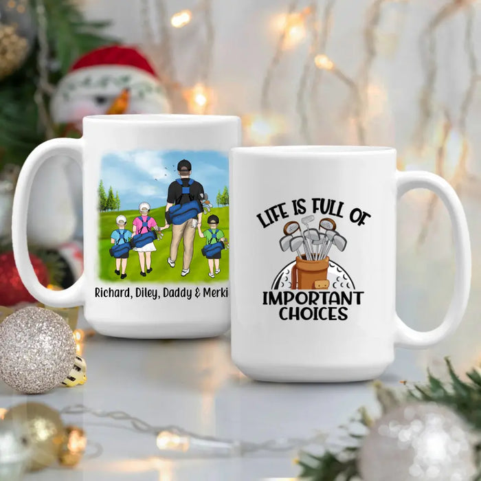 Personalized Mug, Golfing Family Parent And Kids, Custom Gift For Family And Golf Lover