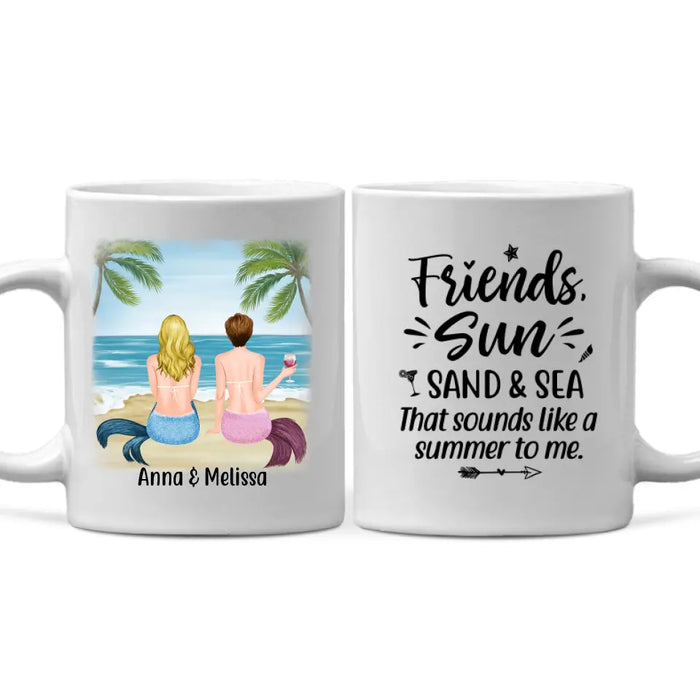 Personalized Mug, Mermaid Sisters On The Beach, Gift for Besties, Gifts for Beach Lovers