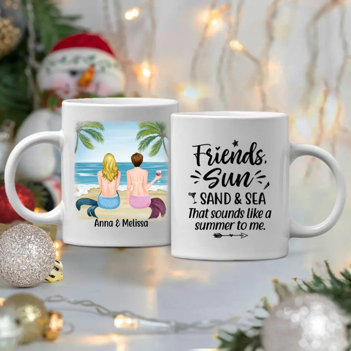 Personalized Mug, Mermaid Sisters On The Beach, Gift for Besties, Gifts for Beach Lovers