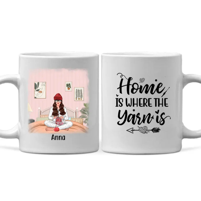 Personalized Mug, Crocheting Girl At Home, Gift for Crocheters