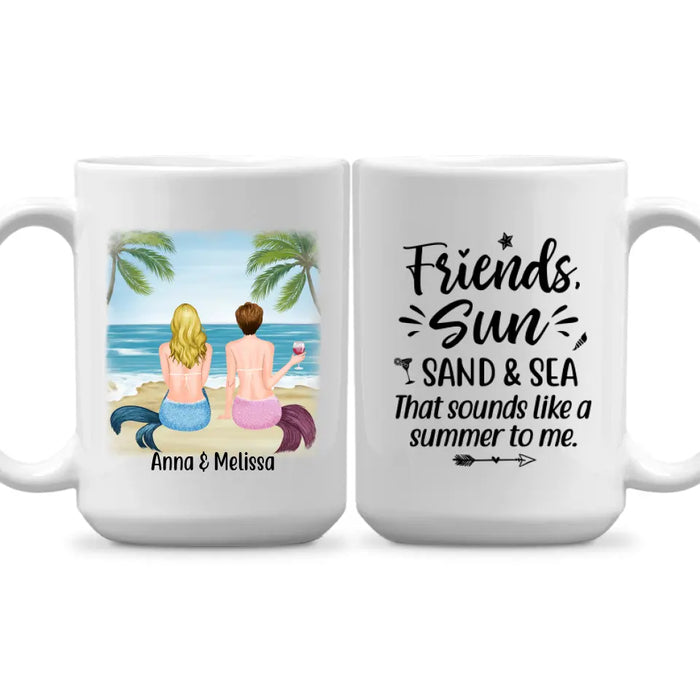 Personalized Mug, Mermaid Sisters On The Beach, Gift for Besties, Gifts for Beach Lovers