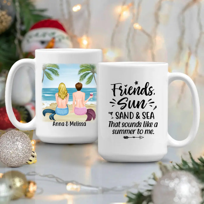 Personalized Mug, Mermaid Sisters On The Beach, Gift for Besties, Gifts for Beach Lovers