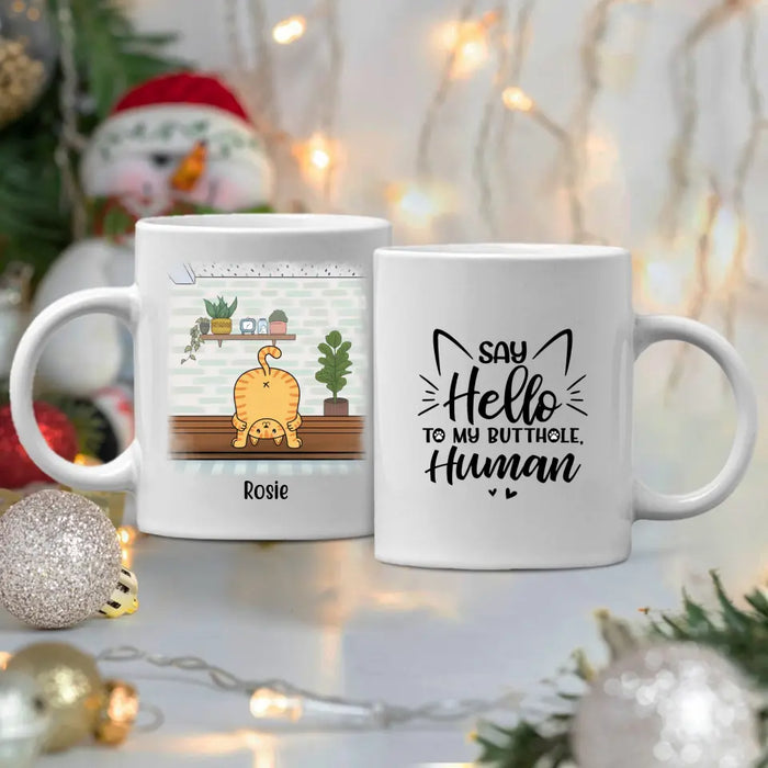 Say Hello to My Butthole, Human - Personalized Gifts Custom Cat Mug for Cat Mom, Cat Lovers