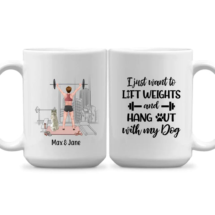 Personalized Mug, Girl Lifting Weight with Dogs, Gift for Fitness & Dog Lovers