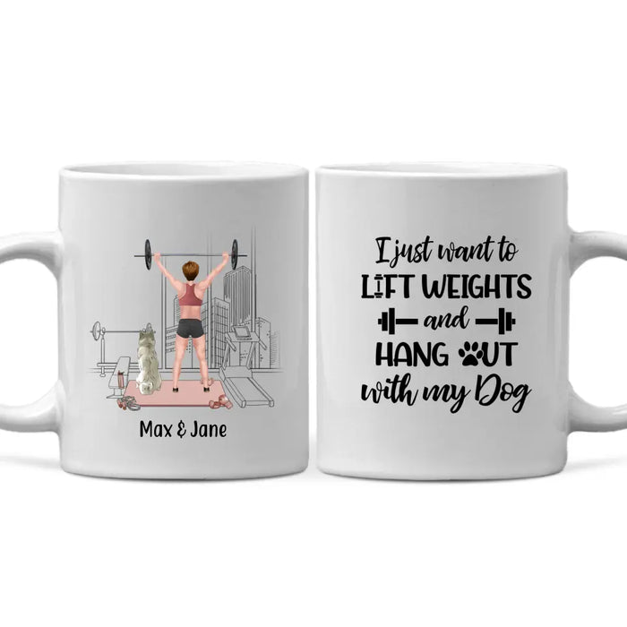 Personalized Mug, Girl Lifting Weight with Dogs, Gift for Fitness & Dog Lovers