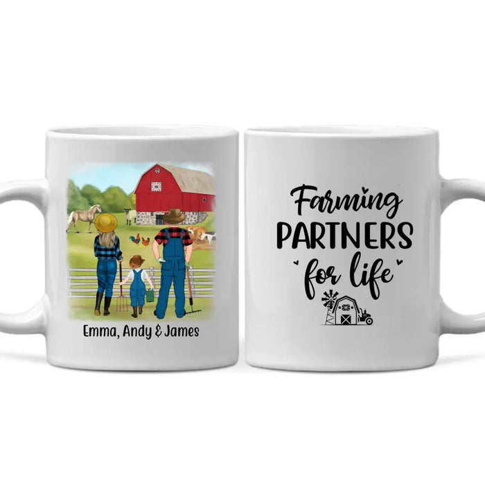 Personalized Mug, Farming Couple And Kids - Up To 3 Kids, Gift For Farmers