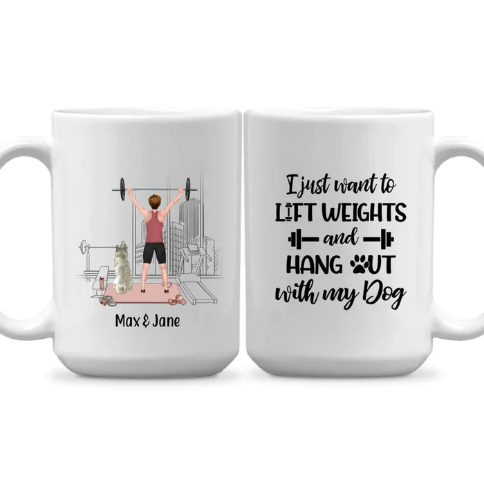 Personalized Mug, Girl Lifting Weight With Dogs, Gift for Fitness Lovers, Dog Lovers