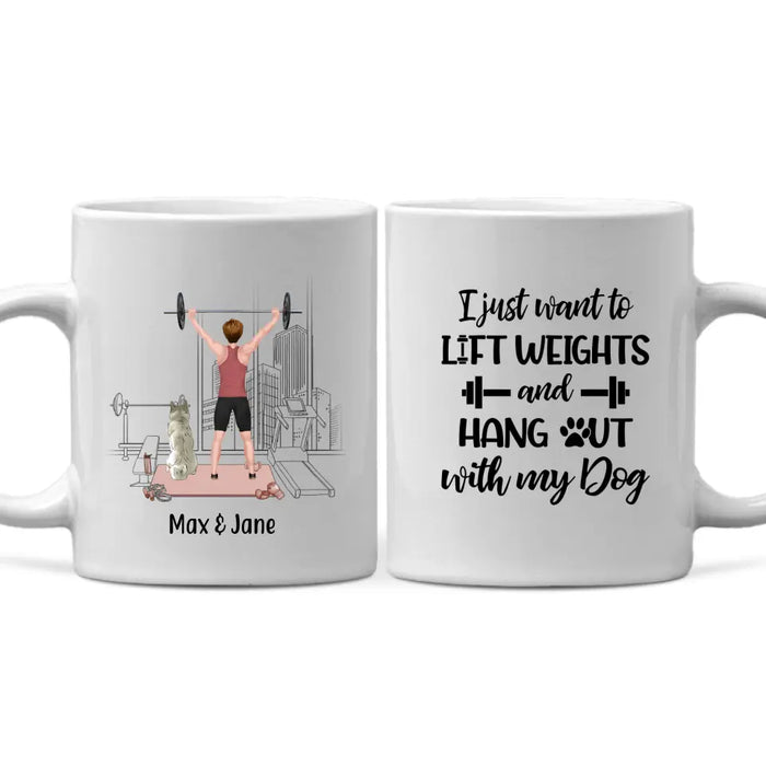 Personalized Mug, Girl Lifting Weight With Dogs, Gift for Fitness Lovers, Dog Lovers