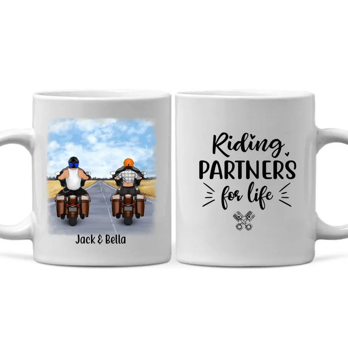 Personalized Mug, Riding Motorcycle Partners, Two Bikers, Gift for Motorcycle Lovers