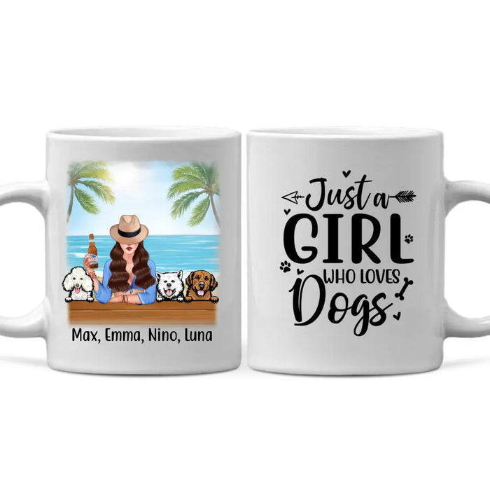 Personalized Mug, A Girl And Peeking Dogs - Summer Partner Gift, Gift For Beach Lovers And Dog Lovers