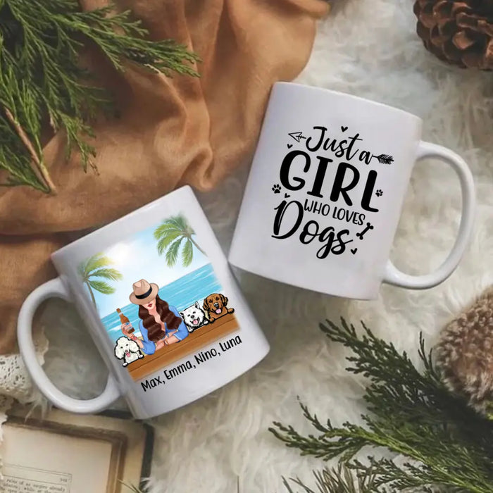 Personalized Mug, A Girl And Peeking Dogs - Summer Partner Gift, Gift For Beach Lovers And Dog Lovers