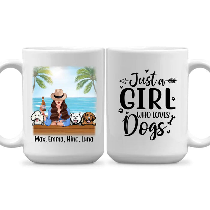 Personalized Mug, A Girl And Peeking Dogs - Summer Partner Gift, Gift For Beach Lovers And Dog Lovers