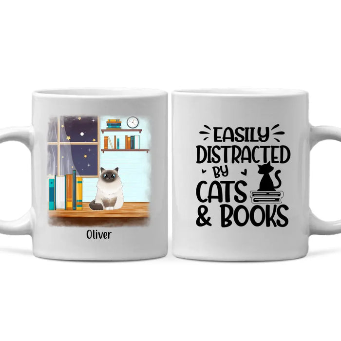 Easily Distracted by Cats and Books - Personalized Gifts Custom Book Mug for Cat Mom, Book Lovers