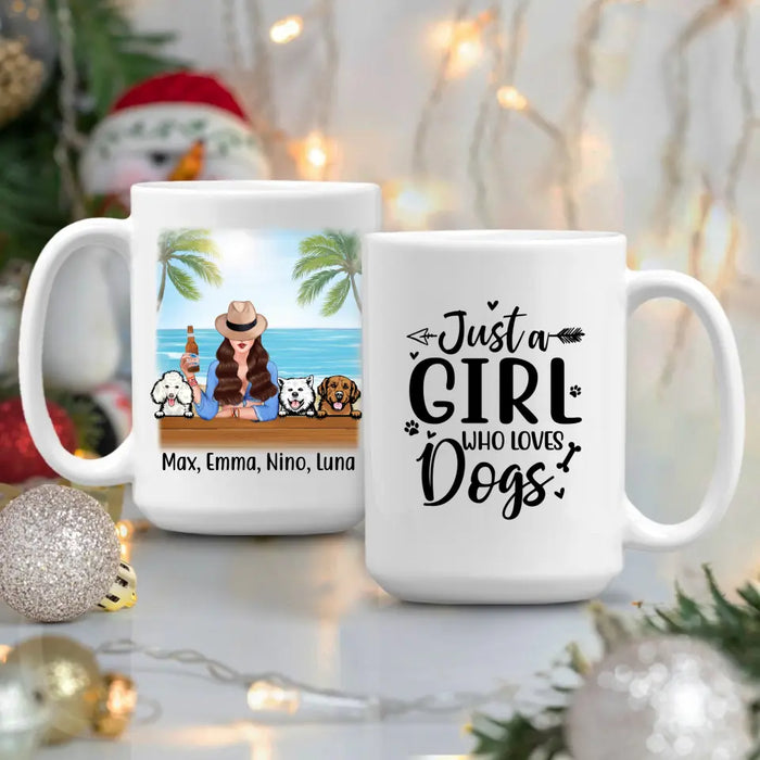 Personalized Mug, A Girl And Peeking Dogs - Summer Partner Gift, Gift For Beach Lovers And Dog Lovers