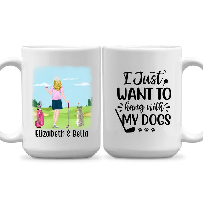 Personalized Mug, Golf Drink Woman with Dogs Gift For Golf and Dog Lovers