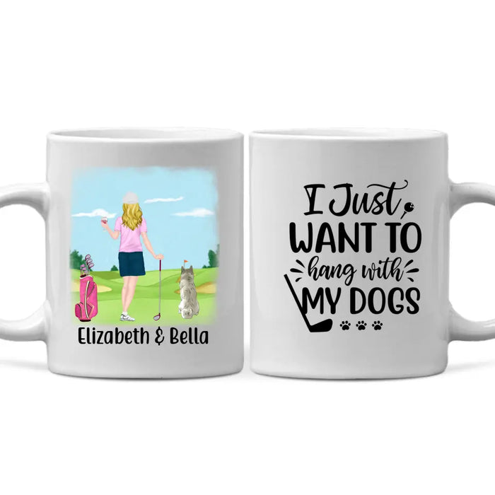 Personalized Mug, Golf Drink Woman with Dogs Gift For Golf and Dog Lovers