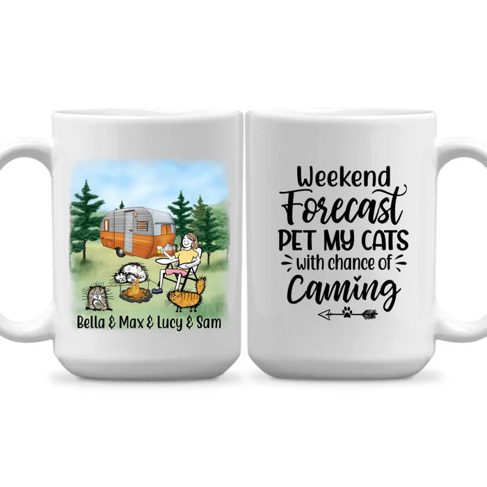 Personalized Mug, A Girl and Her Cats Go Camping, Gift for Campers and Cat Lovers